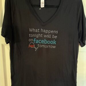 Anvil Black Short Sleeve V-Neck Tee with Rhinestone Facebook Graphic